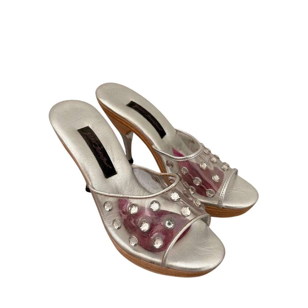 vintage y2k betsy johnson polly lucite rhinestone slide mules silver 7